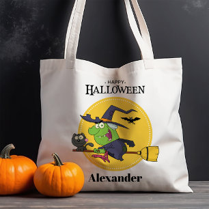 Fliegender Hexenbesen personalisiertes Halloween Tragetasche
