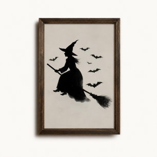 Fliegender Hexenfledermäuse Besenstiel Halloween P Poster