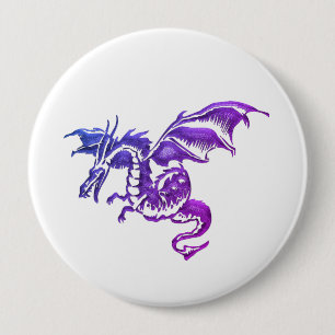 Fliegender lila Drache auf Weiß Button