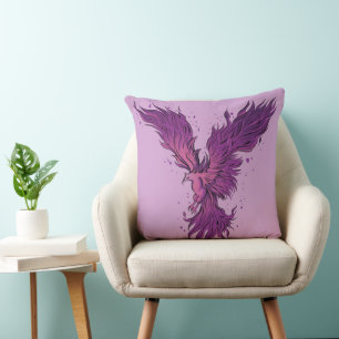 Fliegender lila Phönix-Vogel Grafik Kissen