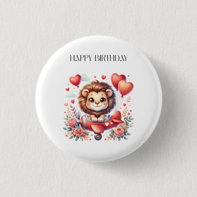 Fliegender Löwe Geburtstag Button (Vorderseite)