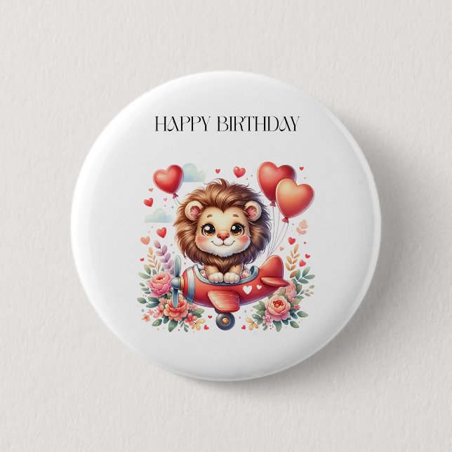 Fliegender Löwe Geburtstag Button (Vorderseite)