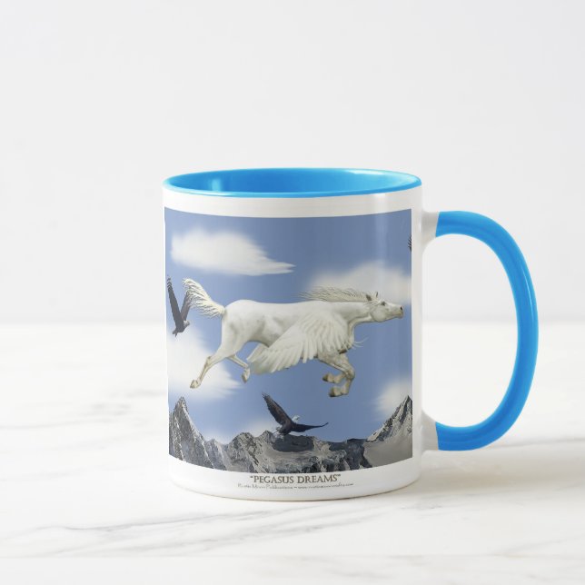 Fliegender Pegasus, Adler & Berge Fantasie Art Tasse (Rechts)
