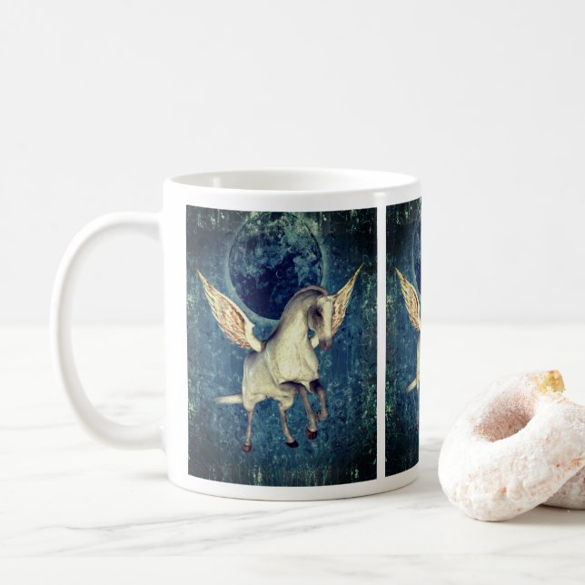 Fliegender Pegasus Pferdefantasie Kaffeetasse (Mit Donut)