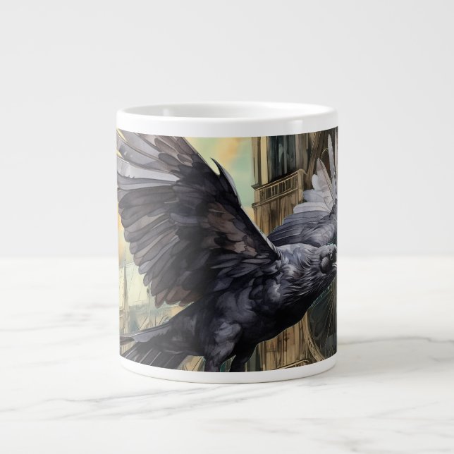 Fliegender Raven und mittelalterliche gotische Kat Jumbo-Tasse (Vorderseite)
