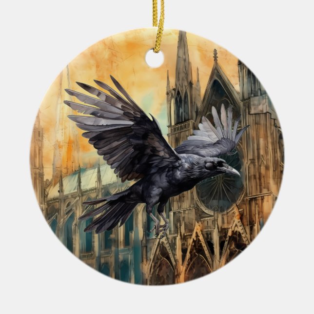 Fliegender Raven und mittelalterliche gotische Kat Keramik Ornament (Vorne)