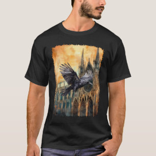 Fliegender Raven und mittelalterliche gotische Kat T-Shirt