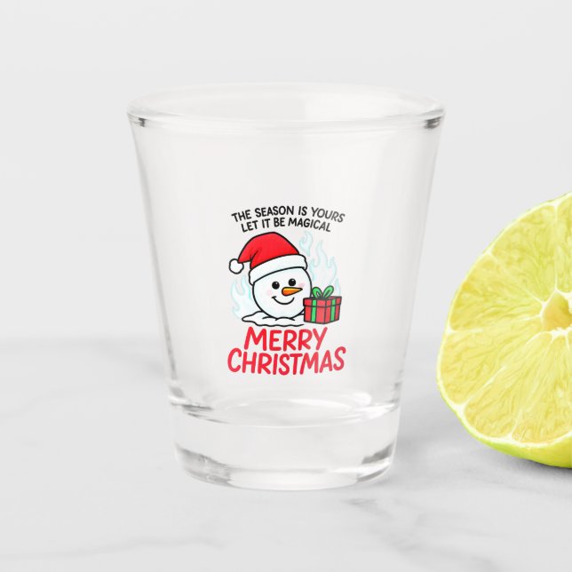 Fliegender Schneemann Weihnachten Lustige Feiertag Schnapsglas (Vorderseite)