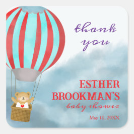 Fliegender süßer Bär in einem Heißluftballon Baby  Quadratischer Aufkleber