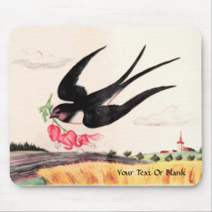 Fliegender Vogel mit Blumen Mousepad