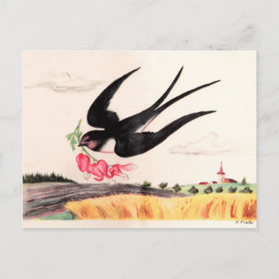 Fliegender Vogel mit Blumen Postkarte
