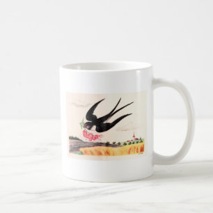 Fliegender Vogel mit Blumen Tasse