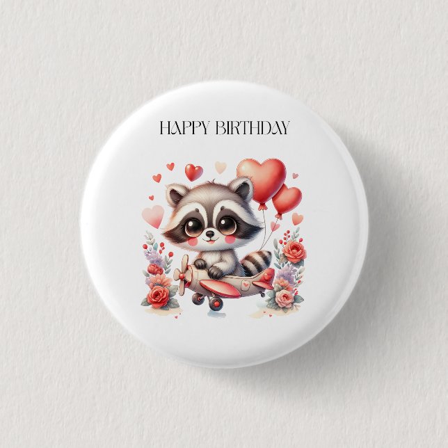 Fliegender Waschbär Geburtstag Button (Vorderseite)