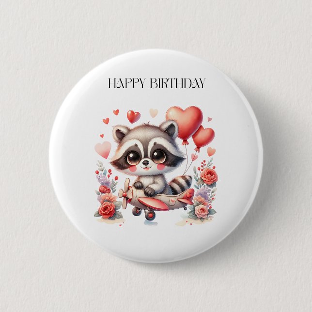 Fliegender Waschbär Geburtstag Button (Vorderseite)