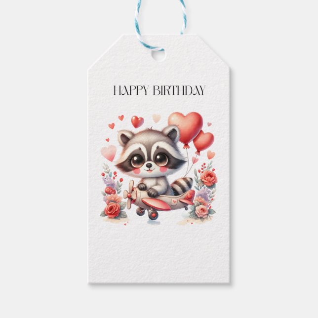 Fliegender Waschbär Geburtstag Geschenkanhänger (Vorderseite)