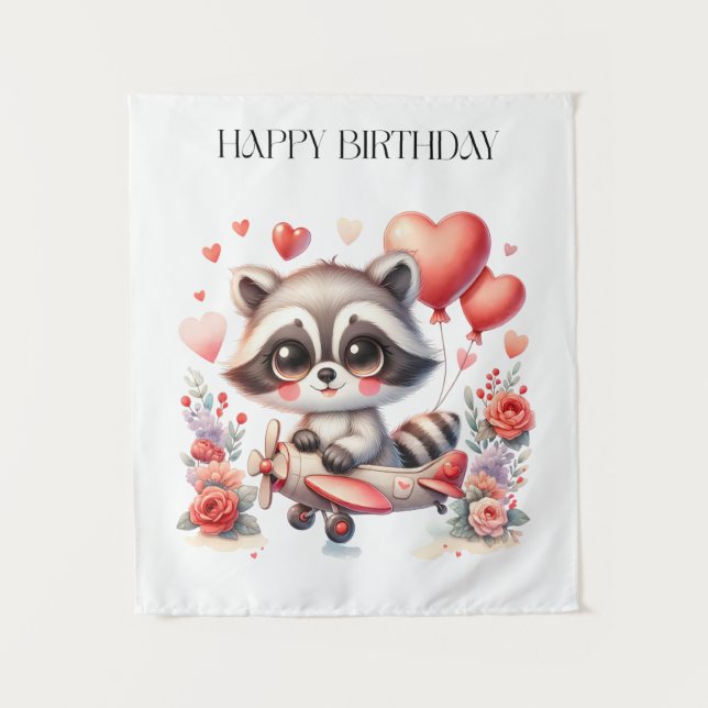 Fliegender Waschbär Geburtstag Wandteppich (Vorderseite)