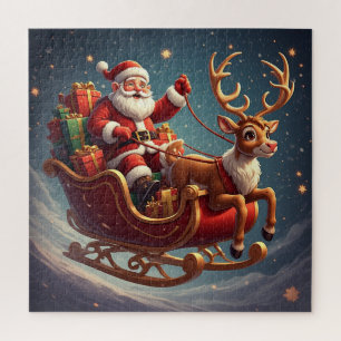 Fliegender Weihnachtsmann-Schlitten Heiligabend Puzzle