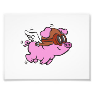 Fliegendes Cartoon-Schwein in Rosa Hintergrundfa Fotodruck