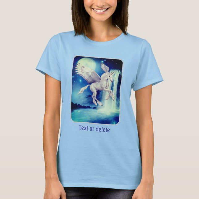 Fliegendes Einhorn Wasserfall Fantasy Pferd Kunst T-Shirt (Vorderseite)