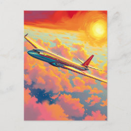 Fliegendes Flugzeug - Lebendiger malerischer Stil  Postkarte