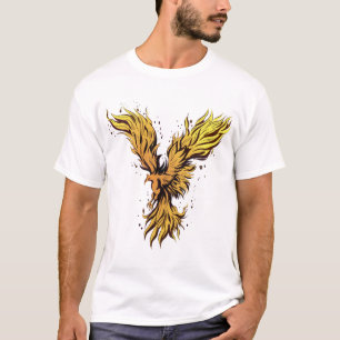 Fliegendes Goldphoenix-Vogel-Grafik-T-Shirt - klas T-Shirt