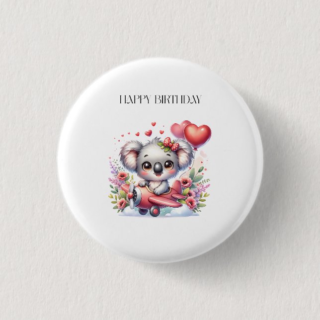 Fliegendes Koala-Geburtstag Button (Vorderseite)