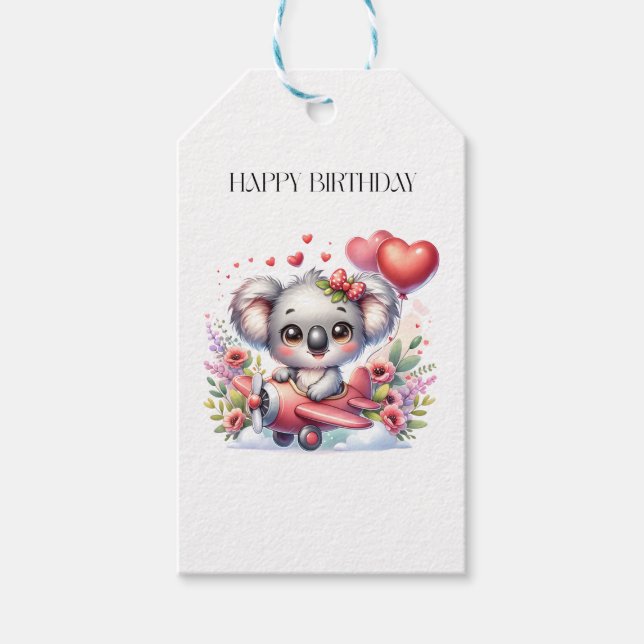 Fliegendes Koala-Geburtstag Geschenkanhänger (Vorderseite)