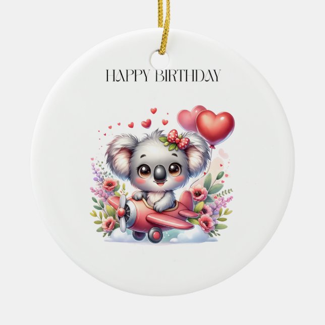 Fliegendes Koala-Geburtstag Keramik Ornament (Vorne)