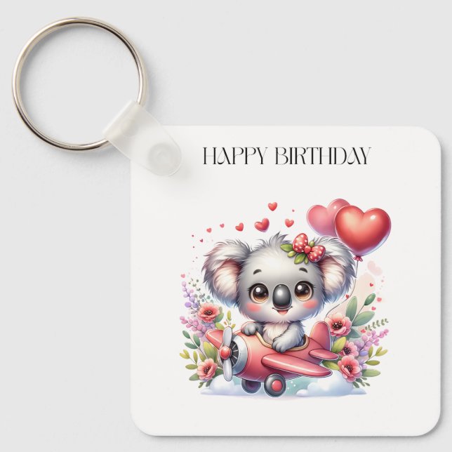 Fliegendes Koala-Geburtstag Schlüsselanhänger (Vorderseite)