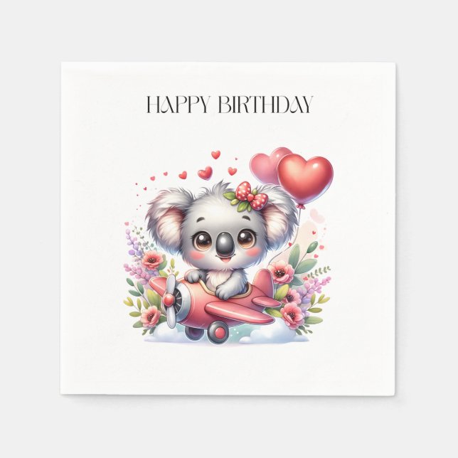 Fliegendes Koala-Geburtstag Serviette (Vorderseite)
