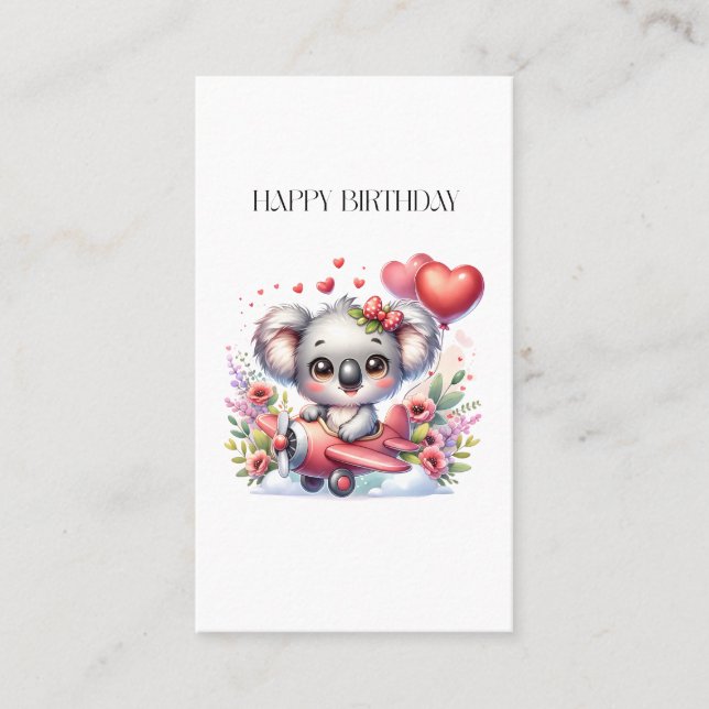 Fliegendes Koala-Geburtstag Telefonnummerkarte (Vorderseite)