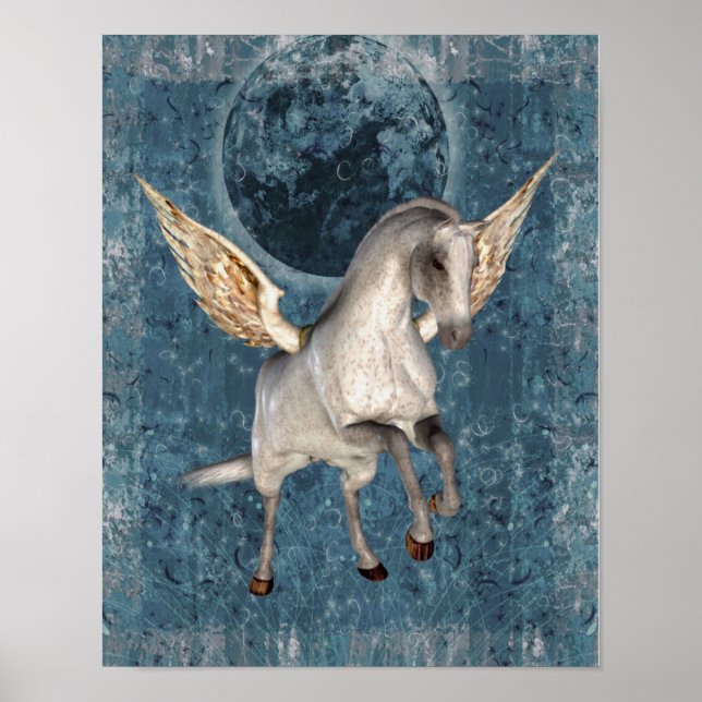 Fliegendes Pegasus Blue Moon Fantasy Horse Art Poster (Vorne)