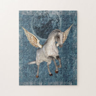 Fliegendes Pegasus Blue Moon Fantasy Horse Art Puzzle