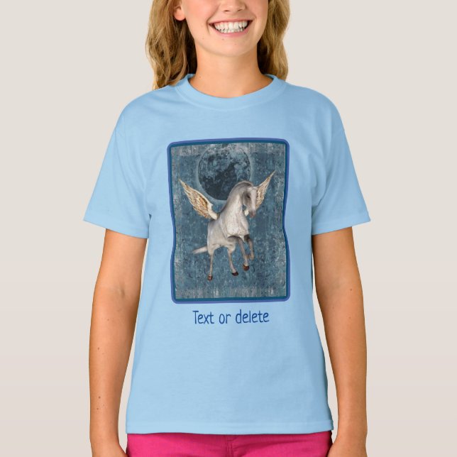 Fliegendes Pegasus Blue Moon Fantasy Horse Art T-Shirt (Vorderseite)