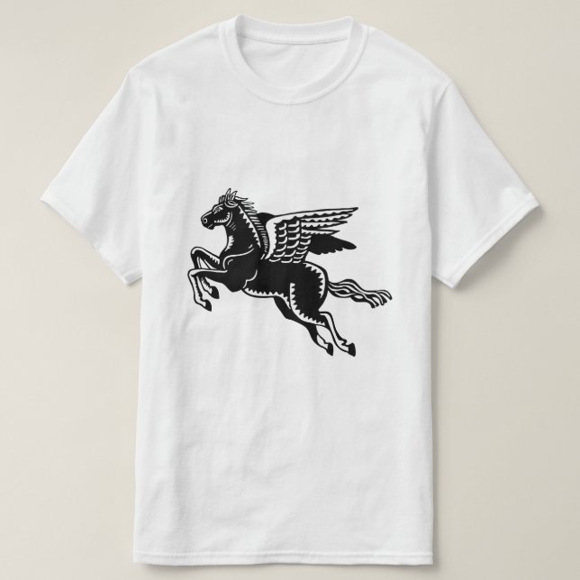 Fliegendes Pferd - Schwarz und Weiß T-Shirt (Design vorne)