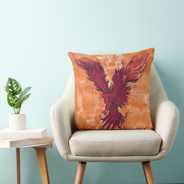Fliegendes rotes Phönix-Vogel-Grafik Kissen (Stuhl )