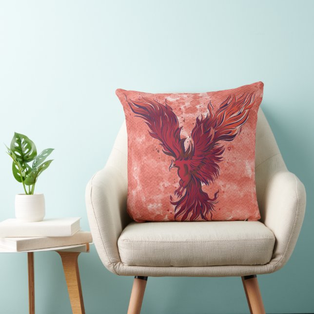 Fliegendes rotes Phönix-Vogel-Grafik Kissen (Stuhl )