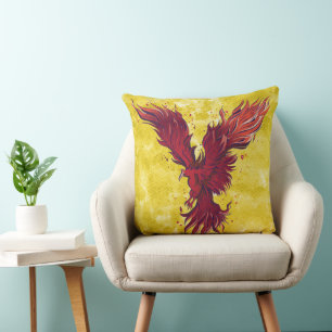 Fliegendes rotes Phönix-Vogel-Grafik Kissen