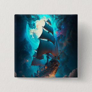 Fliegendes Schiff Fantasy Art Button