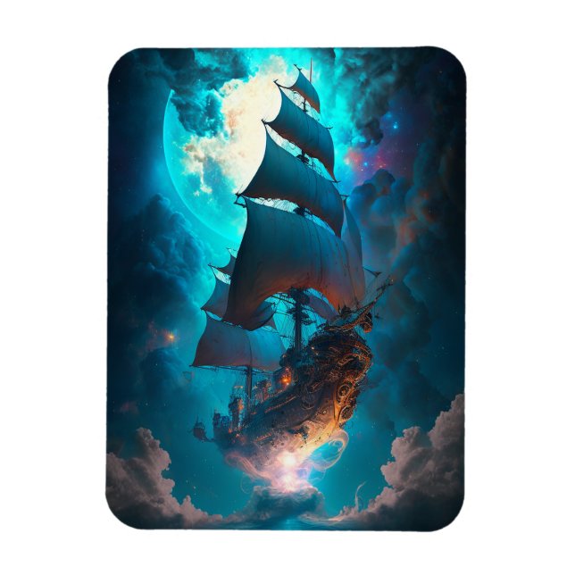 Fliegendes Schiff Fantasy Art Magnet (Vertikal)