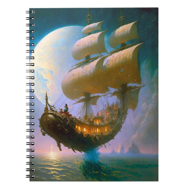 Fliegendes Schiff Fantasy Art Notizblock (Vorderseite)