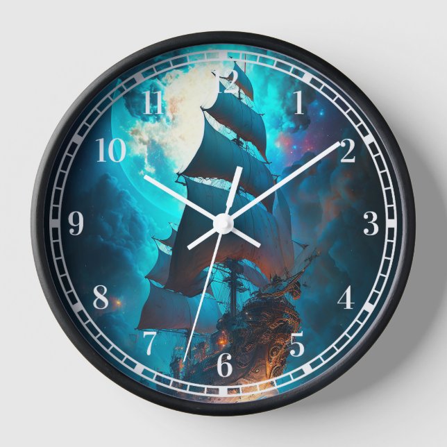 Fliegendes Schiff Fantasy Art Uhr (Vorderseite)