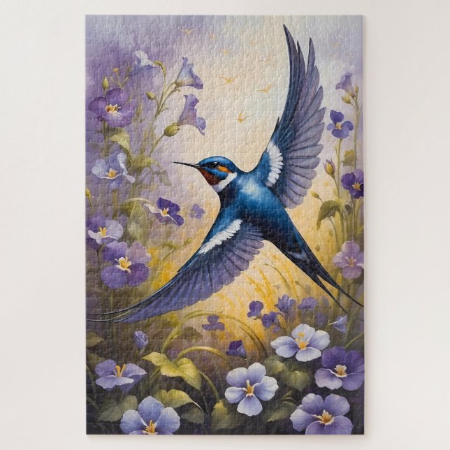 Fliegendes Schluckfeld bei violetten Blume Puzzle (Vertikal)