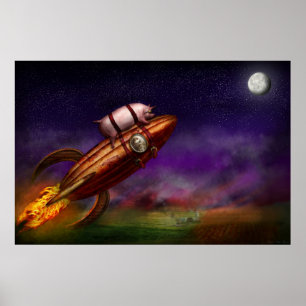 Fliegendes Schwein - Rakete - Zum Mond oder nichts Poster