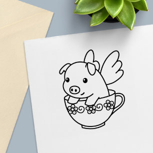 Fliegendes Schwein - Schwein mit Flügeln in einem  Permastempel