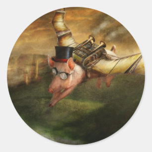 Fliegendes Schwein - Steampunk - Das fliegende Sch Runder Aufkleber