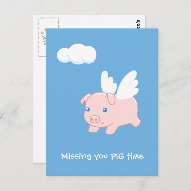Fliegendes Schwein Vermisst Postkarte (Vorne/Hinten)