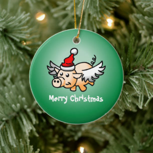 Fliegendes Schwein Weihnachten Keramik-Ornament Keramik Ornament