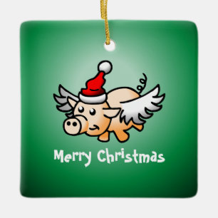 Fliegendes Schwein Weihnachten Keramik-Ornament Keramikornament