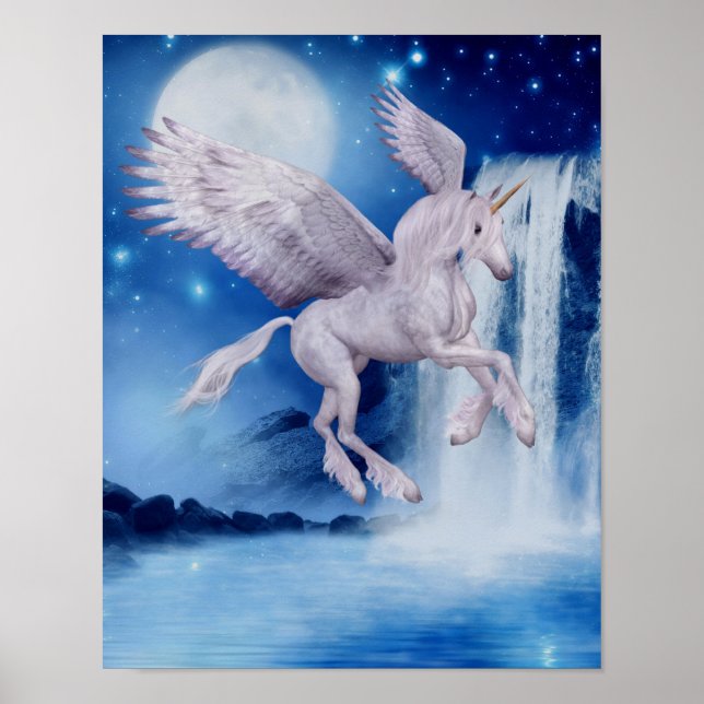 Fliegendes Unicorn Waterfall Fantastische Bergwelt Poster (Vorne)